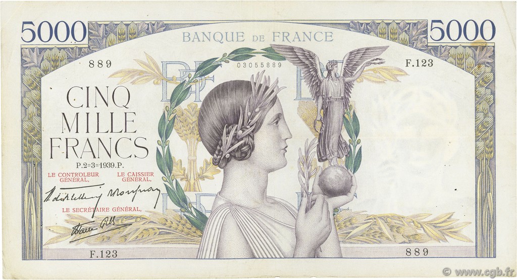 5000 Francs VICTOIRE Impression à plat FRANCE  1939 F.46.03 VF