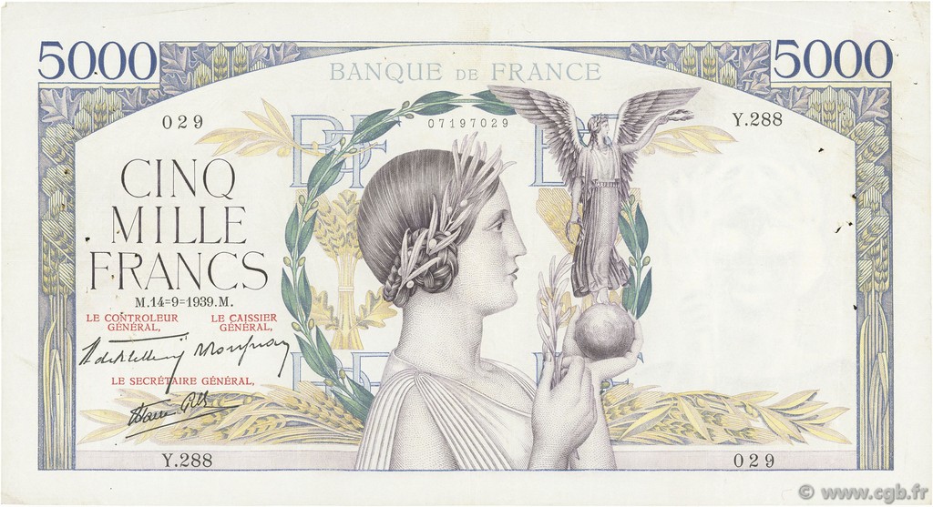 5000 Francs VICTOIRE Impression à plat FRANCIA  1939 F.46.10 BC+
