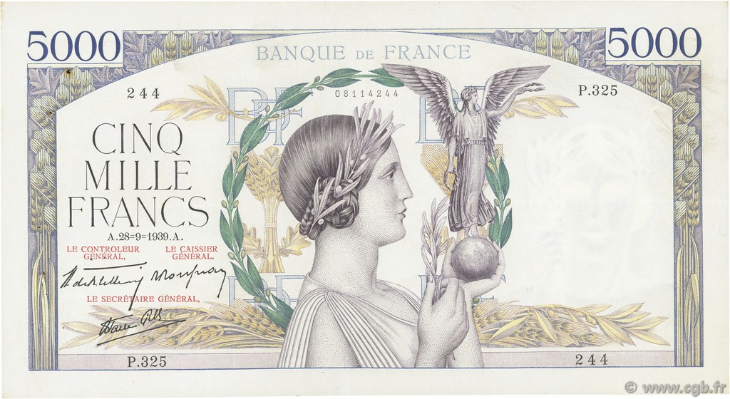 5000 Francs VICTOIRE Impression à plat FRANCIA  1939 F.46.12 MBC
