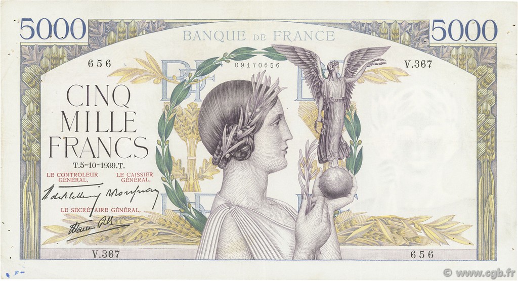 5000 Francs VICTOIRE Impression à plat FRANCIA  1939 F.46.13 BB