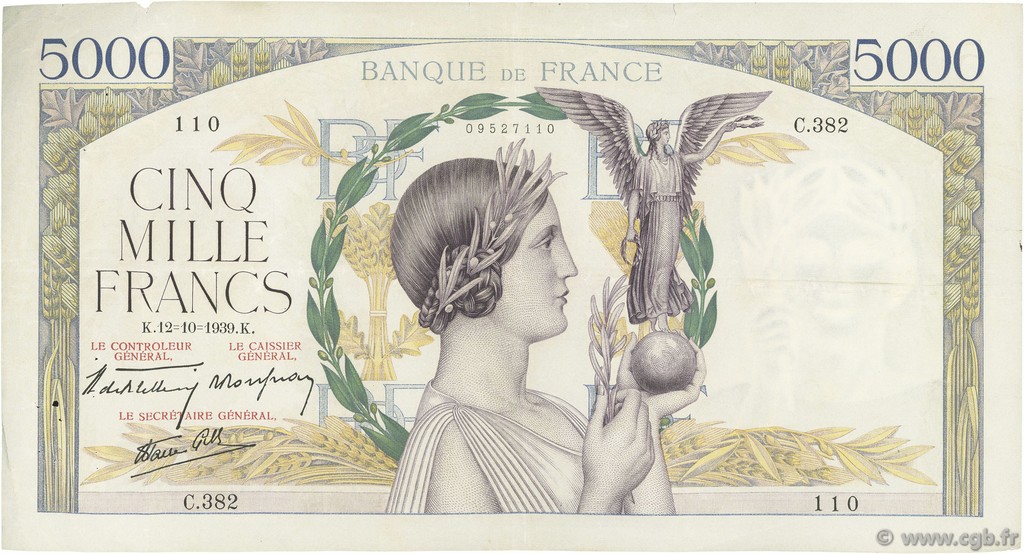 5000 Francs VICTOIRE Impression à plat FRANCE  1939 F.46.14 pr.TTB