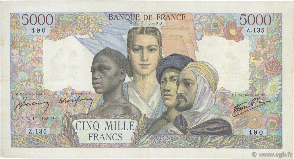 5000 Francs EMPIRE FRANCAIS FRANCIA  1942 F.47.06 q.BB