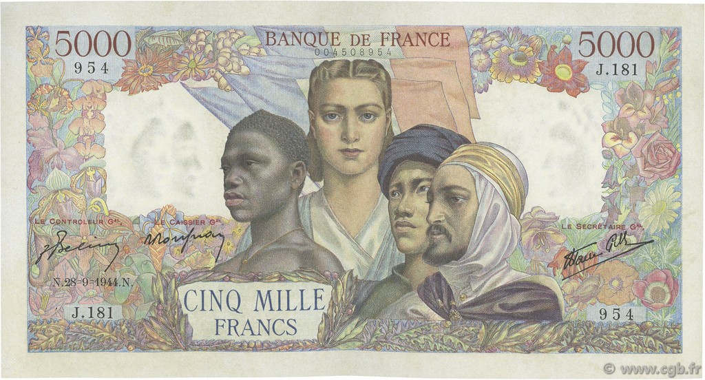 5000 Francs EMPIRE FRANÇAIS FRANCIA  1944 F.47.08 EBC+