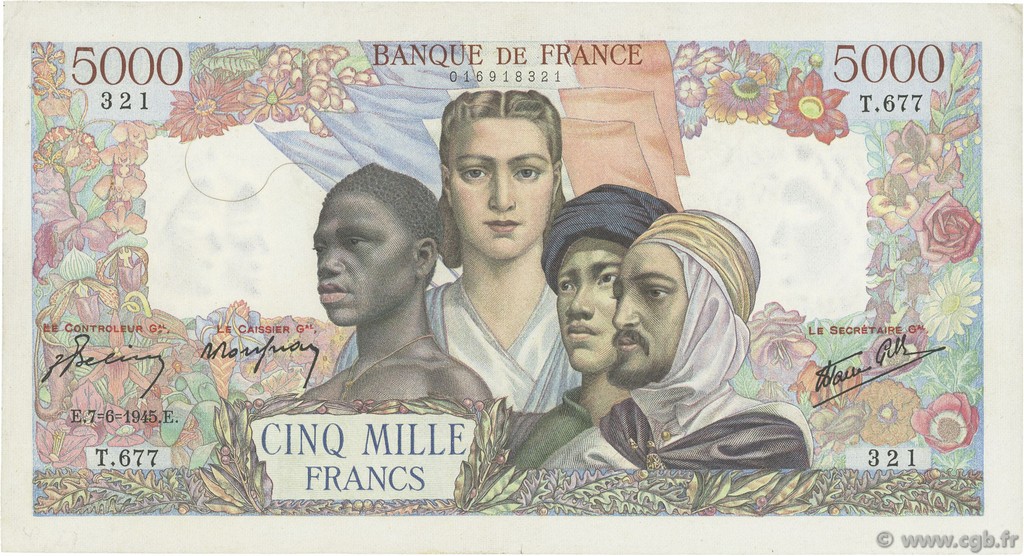 5000 Francs EMPIRE FRANÇAIS FRANCIA  1945 F.47.29 q.SPL