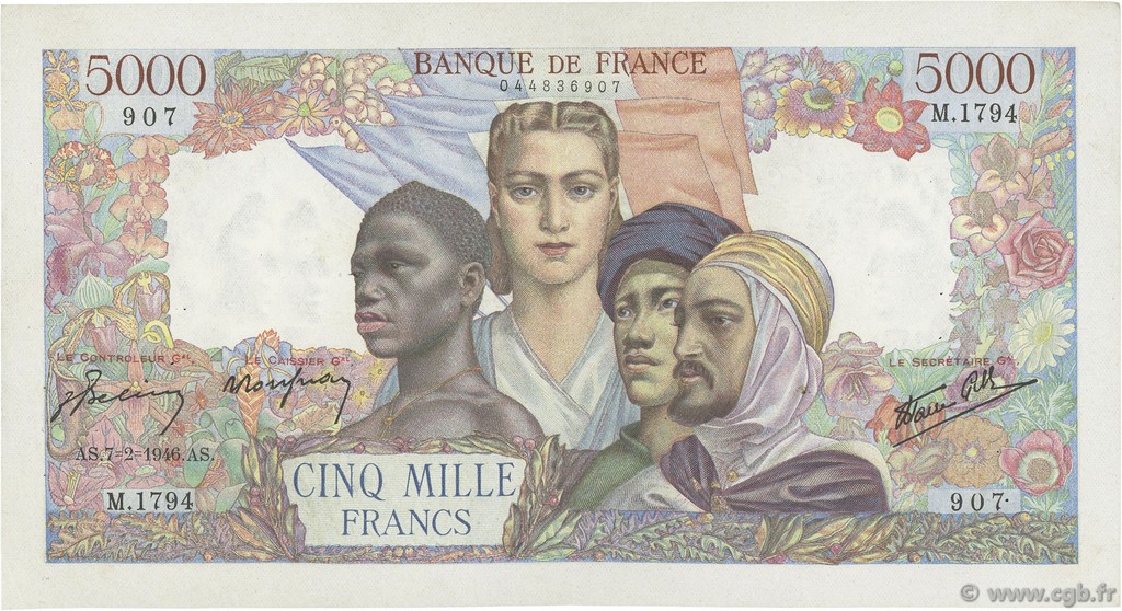 5000 Francs EMPIRE FRANÇAIS FRANKREICH  1946 F.47.50 fVZ