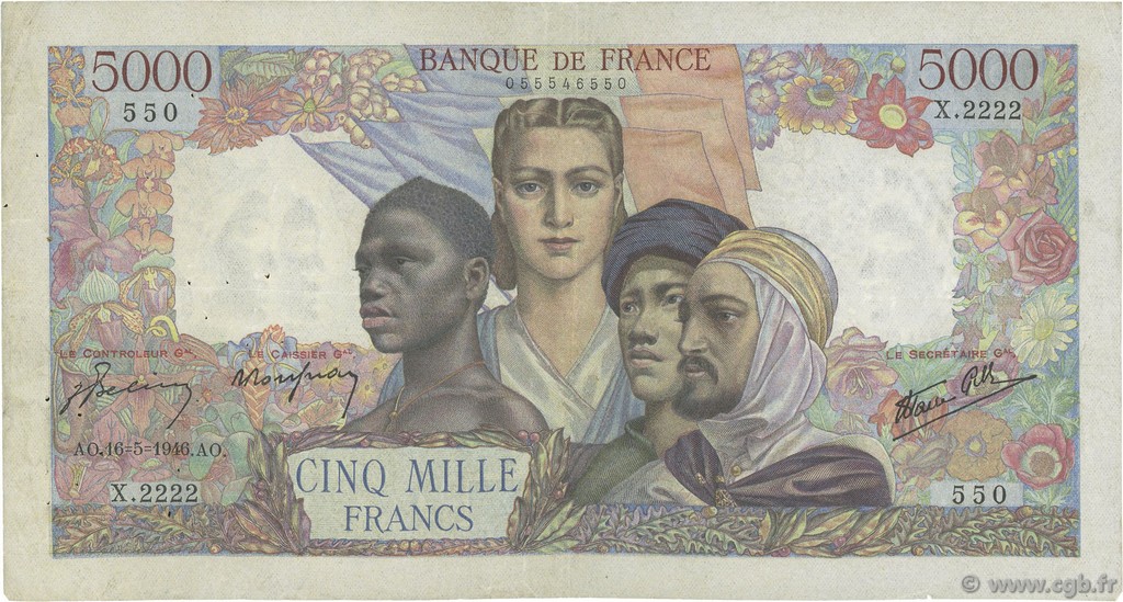 5000 Francs EMPIRE FRANÇAIS FRANCIA  1946 F.47.53 q.BB