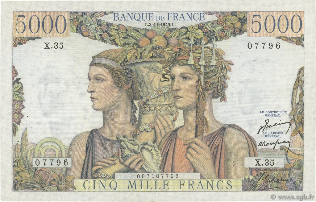 5000 Francs TERRE ET MER FRANCIA  1949 F.48.02 MBC