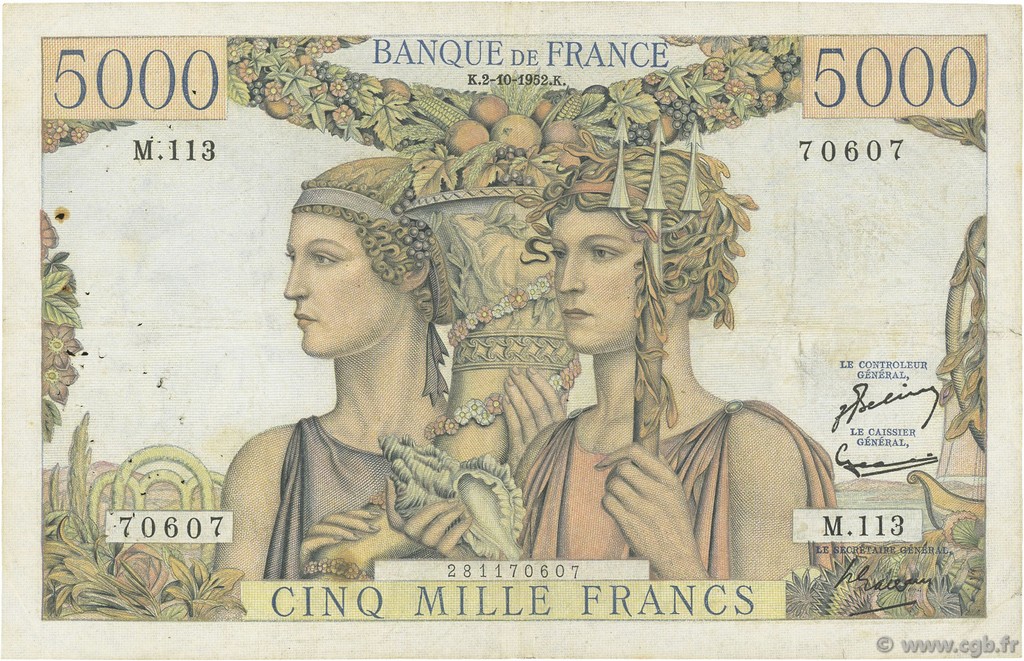 5000 Francs TERRE ET MER FRANCIA  1952 F.48.07 MB