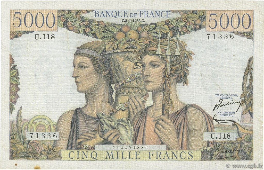 5000 Francs TERRE ET MER FRANCIA  1953 F.48.08 BB