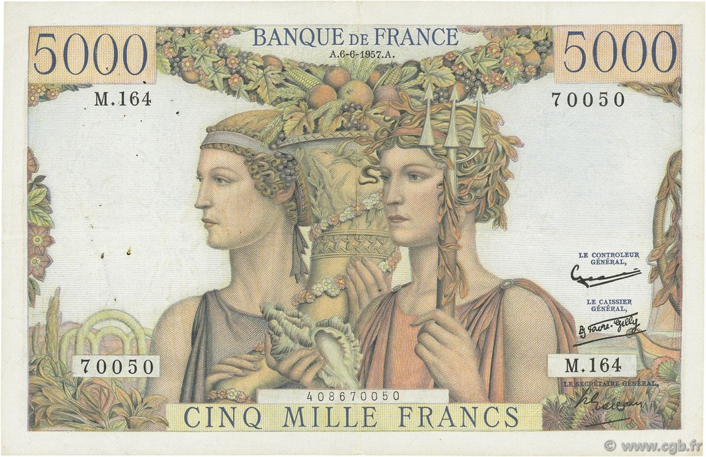 5000 Francs TERRE ET MER FRANCIA  1957 F.48.15 BB