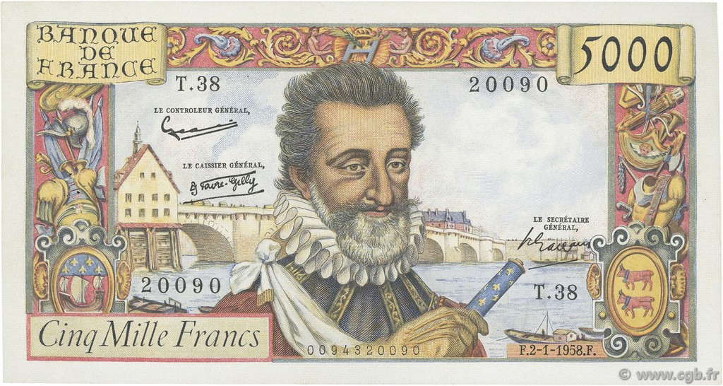 5000 Francs HENRI IV FRANCIA  1958 F.49.05 BB