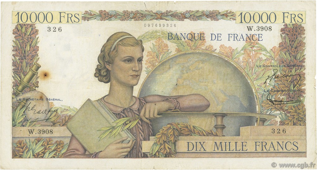 10000 Francs GÉNIE FRANÇAIS FRANCE  1953 F.50.63 G