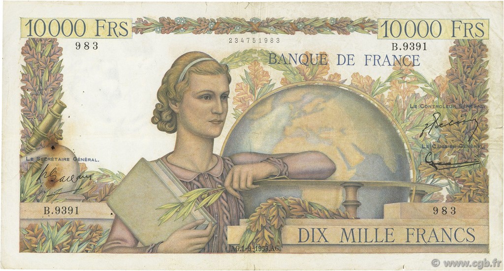 10000 Francs GÉNIE FRANÇAIS FRANCE  1955 F.50.76 F