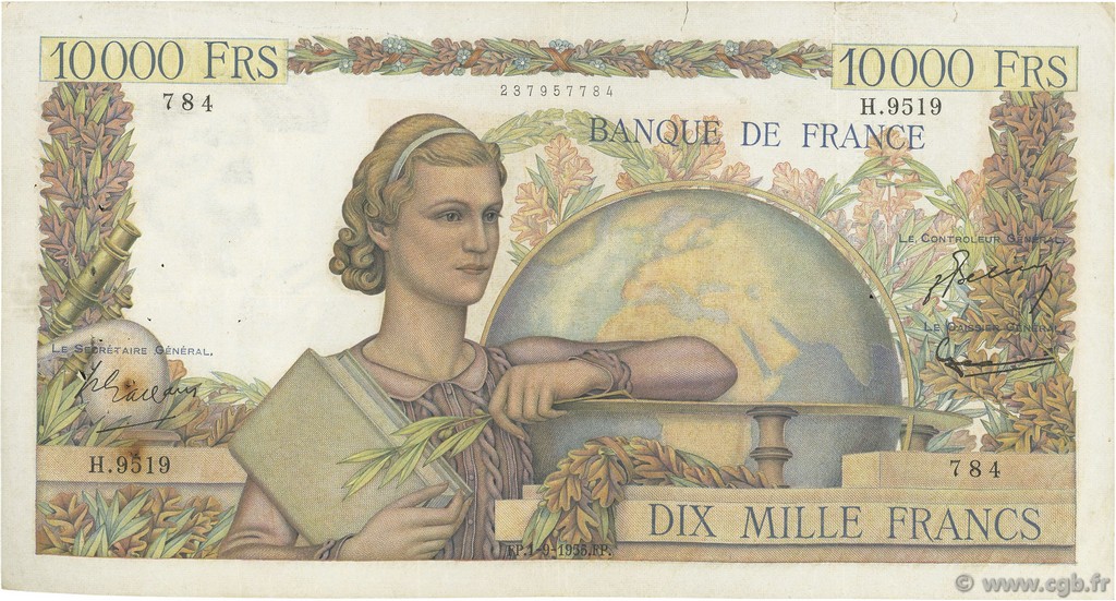 10000 Francs GÉNIE FRANÇAIS FRANCIA  1955 F.50.76 MB