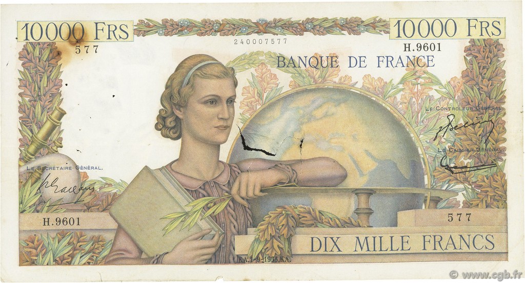10000 Francs GÉNIE FRANÇAIS FRANCE  1955 F.50.76 G