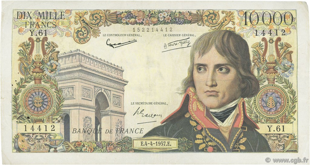 10000 Francs BONAPARTE FRANKREICH  1957 F.51.07 fSS
