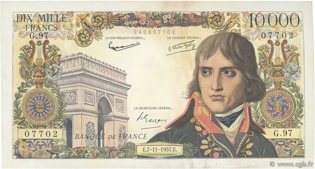 10000 Francs BONAPARTE FRANCIA  1957 F.51.10 BB
