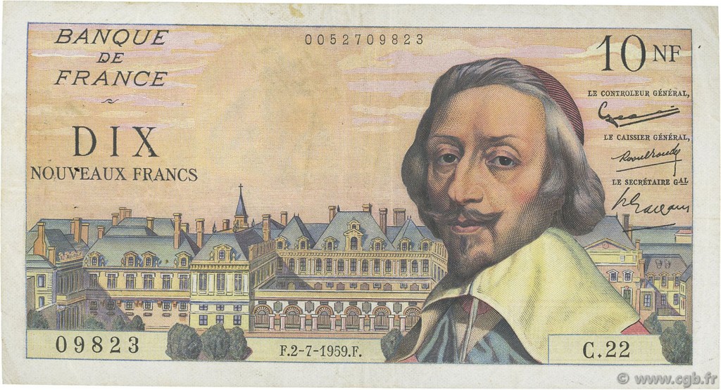 10 Nouveaux Francs RICHELIEU FRANCE  1959 F.57.02 VF