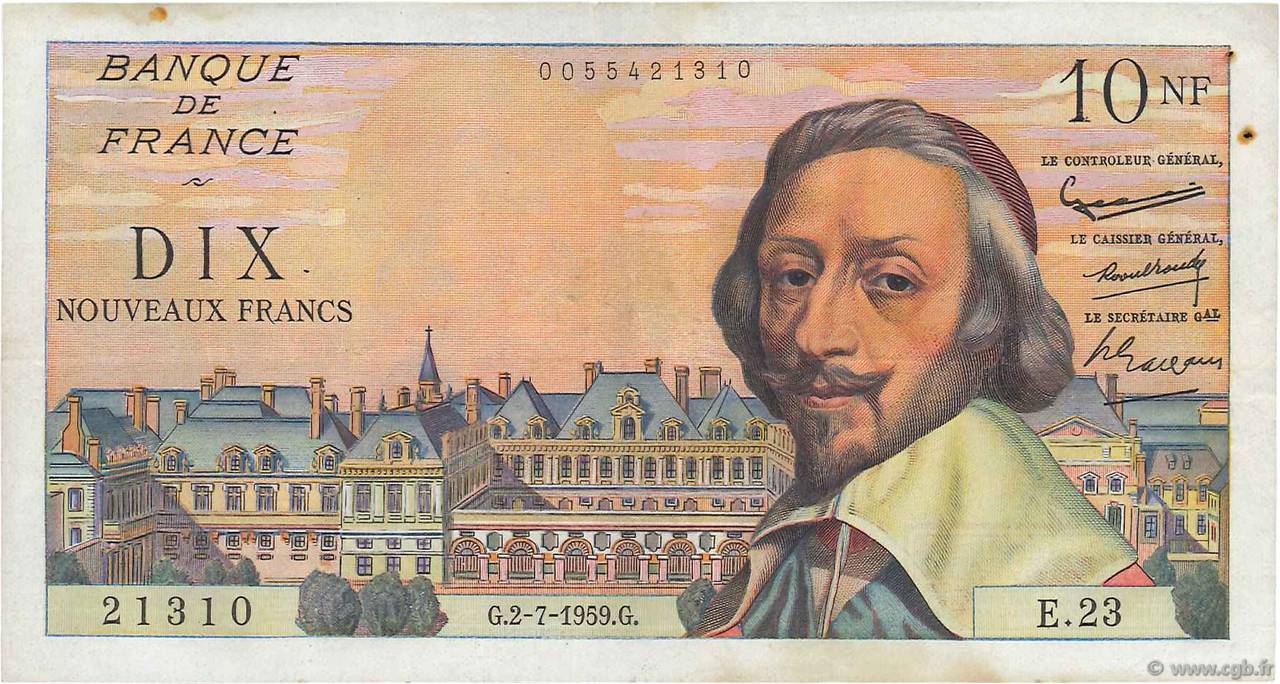 10 Nouveaux Francs RICHELIEU FRANCIA  1959 F.57.02 MBC