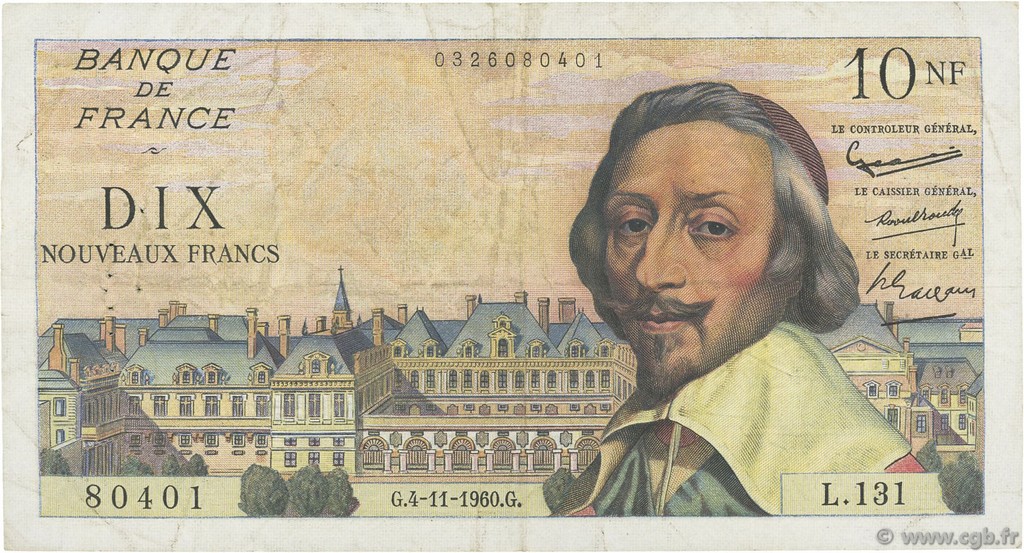 10 Nouveaux Francs RICHELIEU FRANCIA  1960 F.57.11 BB