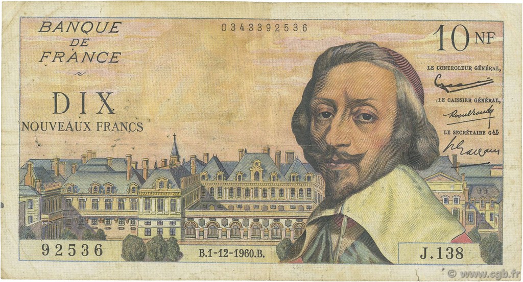 10 Nouveaux Francs RICHELIEU FRANCE  1960 F.57.12 G