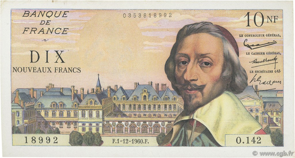 10 Nouveaux Francs RICHELIEU FRANKREICH  1960 F.57.12 fVZ