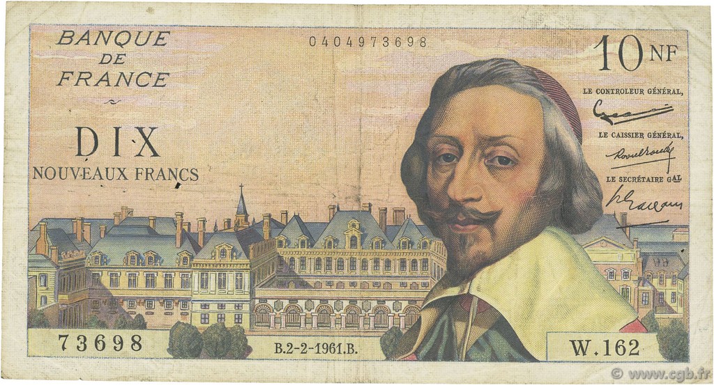 10 Nouveaux Francs RICHELIEU FRANCE  1961 F.57.14 VG
