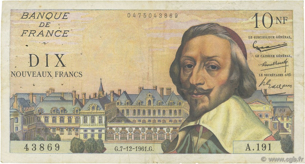 10 Nouveaux Francs RICHELIEU FRANCIA  1961 F.57.16 BC