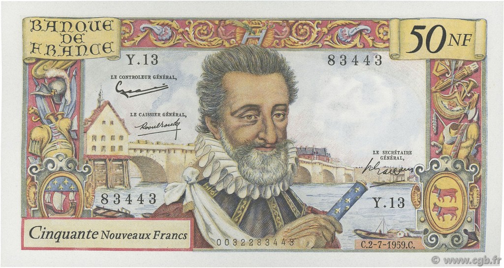 50 Nouveaux Francs HENRI IV FRANCIA  1959 F.58.02 EBC a SC