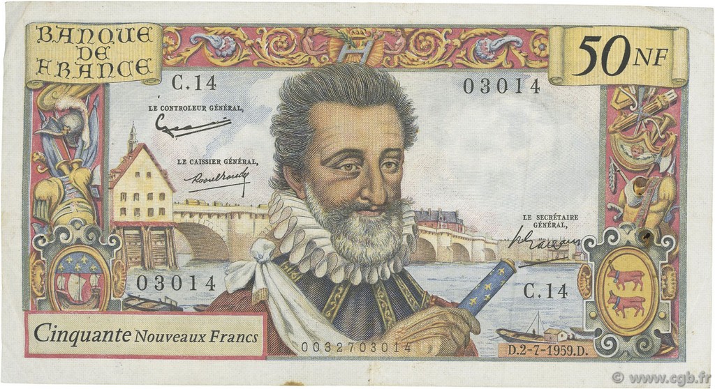 50 Nouveaux Francs HENRI IV FRANKREICH  1959 F.58.02 SS