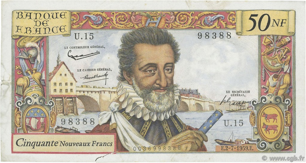 50 Nouveaux Francs HENRI IV FRANCIA  1959 F.58.02 MBC