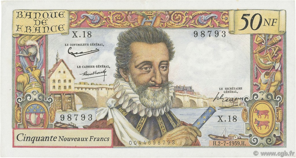 50 Nouveaux Francs HENRI IV FRANCE  1959 F.58.02 VF+