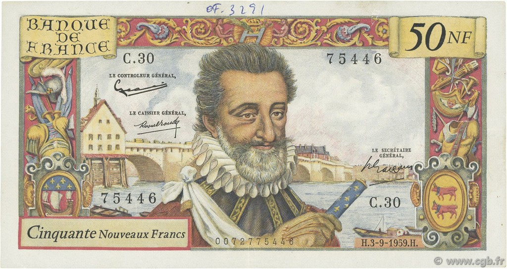 50 Nouveaux Francs HENRI IV FRANCIA  1959 F.58.03 MBC+