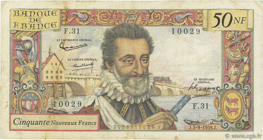 50 Nouveaux Francs HENRI IV FRANCIA  1959 F.58.03 q.MB