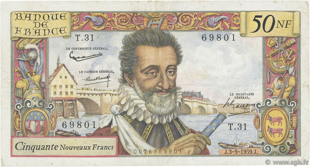50 Nouveaux Francs HENRI IV FRANCIA  1959 F.58.03 BC