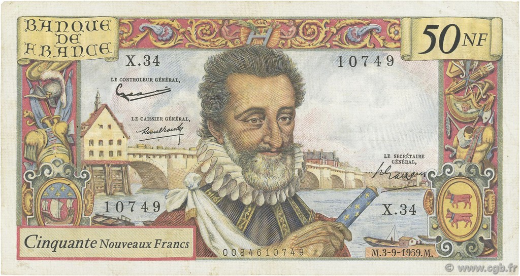 50 Nouveaux Francs HENRI IV FRANKREICH  1959 F.58.03 fSS