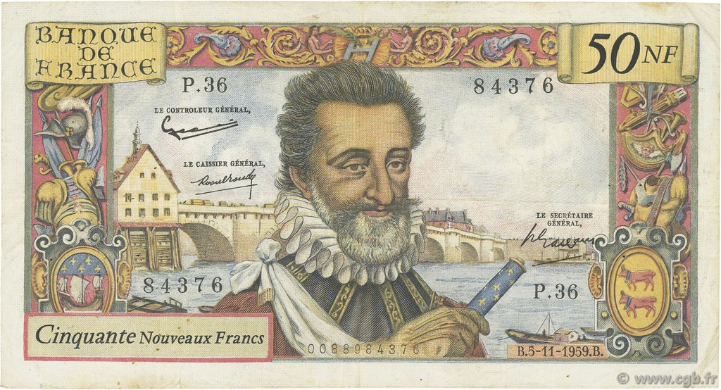 50 Nouveaux Francs HENRI IV FRANCIA  1959 F.58.04 BC
