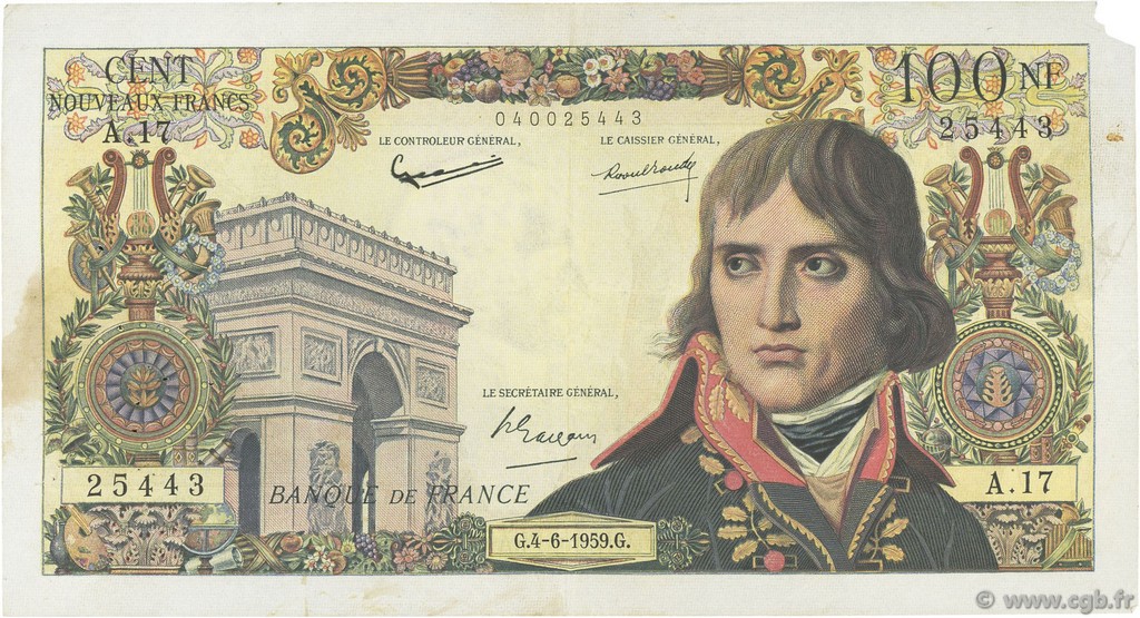 100 Nouveaux Francs BONAPARTE FRANCIA  1959 F.59.02 MBC