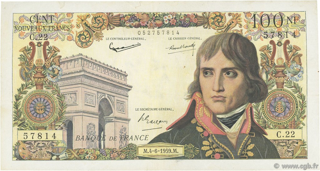 100 Nouveaux Francs BONAPARTE FRANCIA  1959 F.59.02 BC+