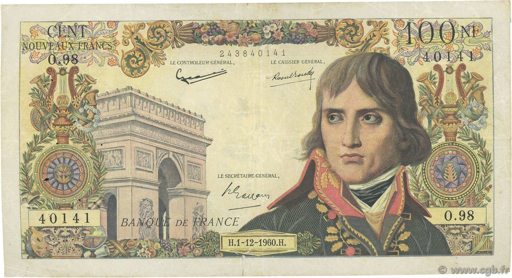 100 Nouveaux Francs BONAPARTE FRANCIA  1960 F.59.09 MB