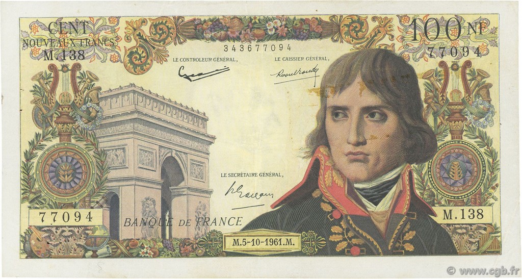 100 Nouveaux Francs BONAPARTE FRANCIA  1961 F.59.12 q.BB