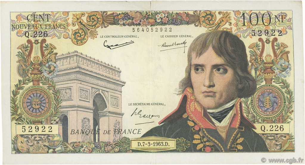 100 Nouveaux Francs BONAPARTE FRANCIA  1963 F.59.20 q.SPL