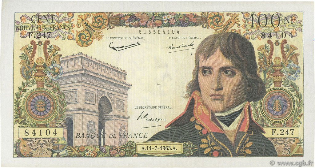100 Nouveaux Francs BONAPARTE FRANCIA  1963 F.59.22 q.SPL