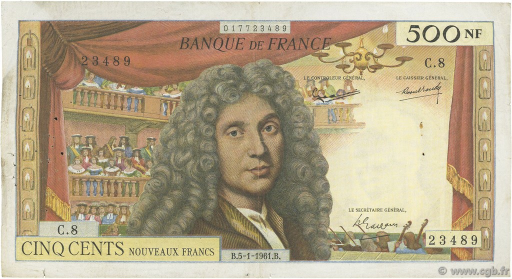 500 Nouveaux Francs MOLIÈRE FRANCIA  1961 F.60.03 MB
