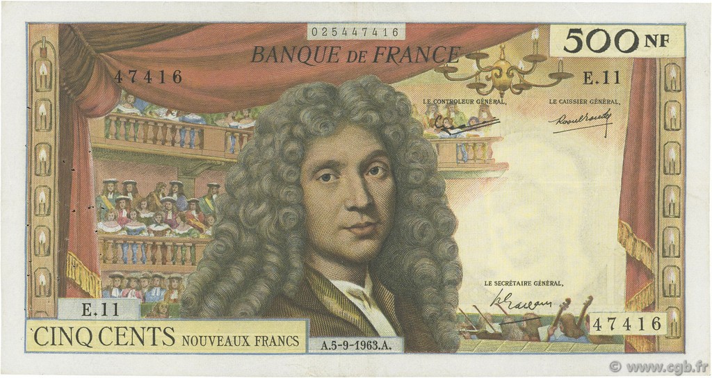 500 Nouveaux Francs MOLIÈRE FRANCIA  1963 F.60.05 MBC