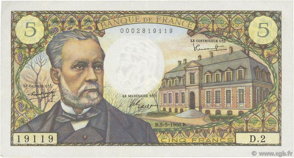 5 Francs PASTEUR FRANCIA  1966 F.61.01 q.SPL