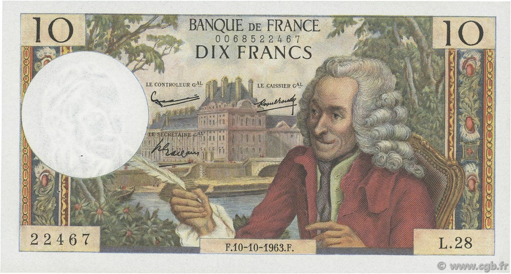 10 Francs VOLTAIRE FRANCIA  1963 F.62.04 EBC