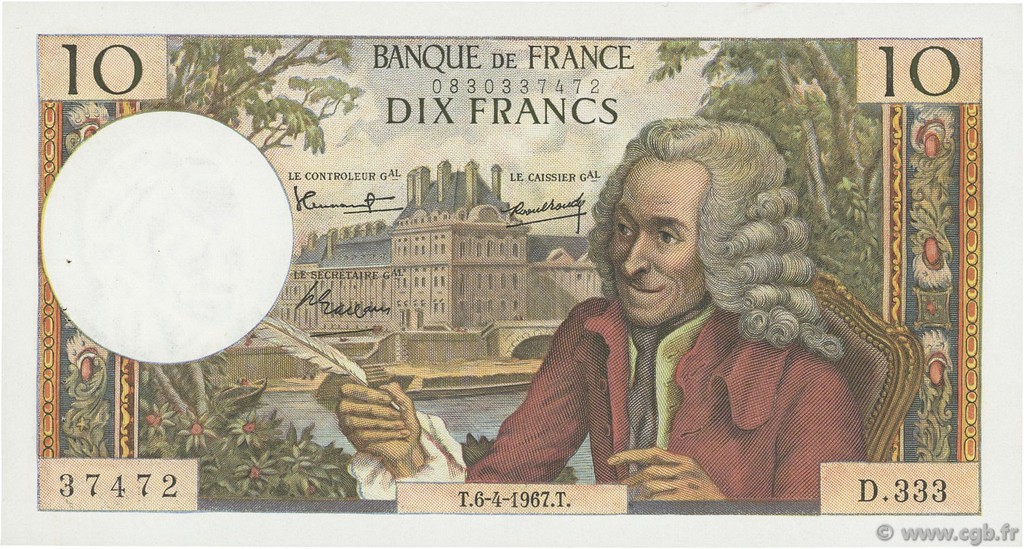10 Francs VOLTAIRE FRANCIA  1967 F.62.26 EBC