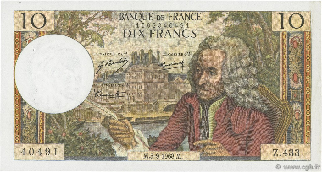 10 Francs VOLTAIRE FRANCIA  1968 F.62.34 SPL
