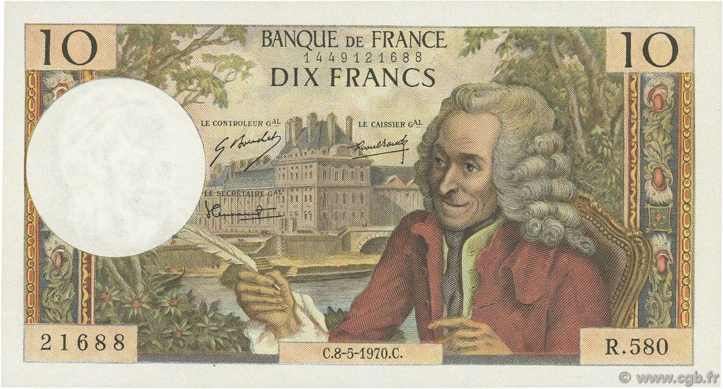10 Francs VOLTAIRE FRANCIA  1970 F.62.44 SPL